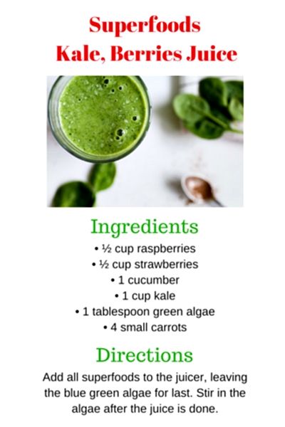 Juicing Recipe: Superfoods juice. With this juice, you can customize it however you like by adding more fruit for sweetness or adding some extra greens. #juicingrecipes
